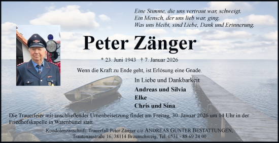 Traueranzeige von Peter Zänger von Braunschweiger Zeitung
