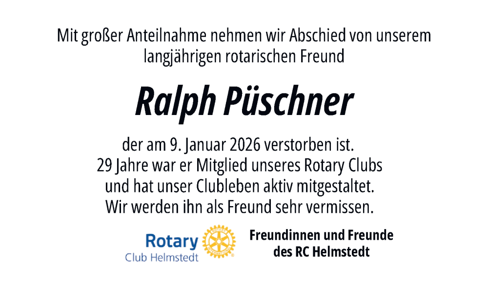  Traueranzeige für Ralph Püschner vom 24.01.2026 aus Helmstedter Nachrichten