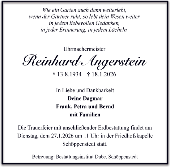 Traueranzeige von Reinhard Angerstein 