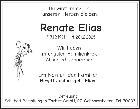 Traueranzeige von Renate Elias von Salzgitter-Zeitung