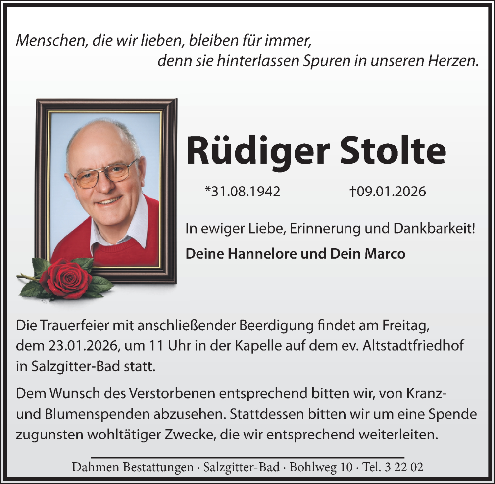  Traueranzeige für Rüdiger Stolte vom 17.01.2026 aus Salzgitter-Zeitung