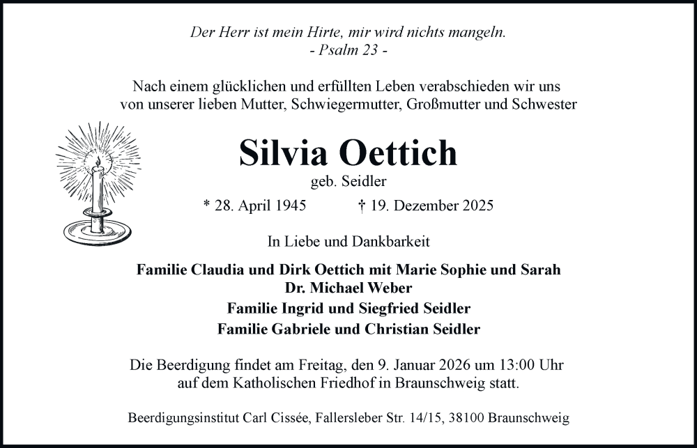  Traueranzeige für Silvia Oettich vom 03.01.2026 aus Braunschweiger Zeitung