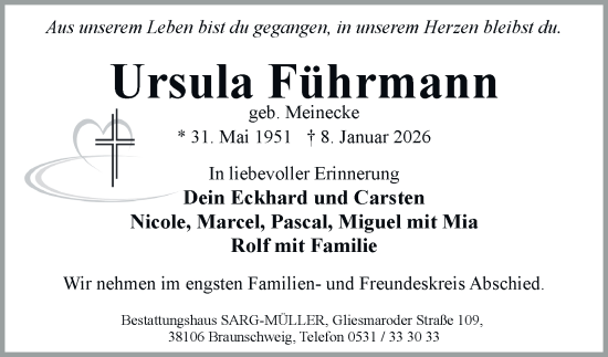 Traueranzeige von Ursula Führmann von Braunschweiger Zeitung