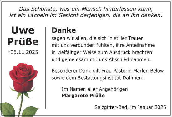 Traueranzeige von Uwe Prüße von Peiner Nachrichten