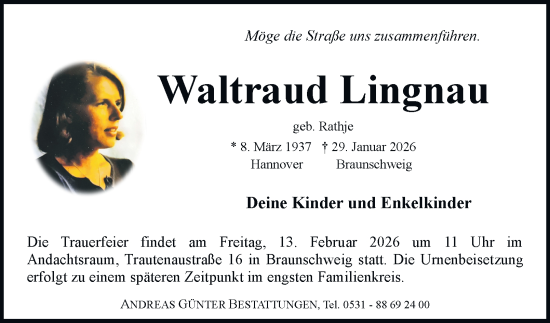 Traueranzeige von Waltraud Lingnau von Braunschweiger Zeitung, Braunschweiger Zeitung