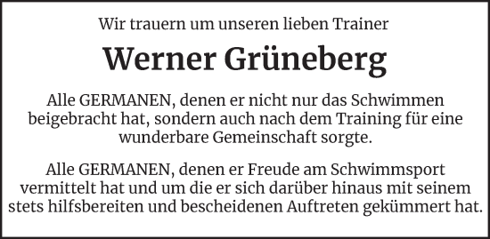 Traueranzeige von Werner Grüneberg 