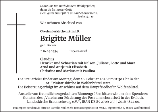 Traueranzeige von Brigitte Müller von Braunschweiger Zeitung, Braunschweiger Zeitung