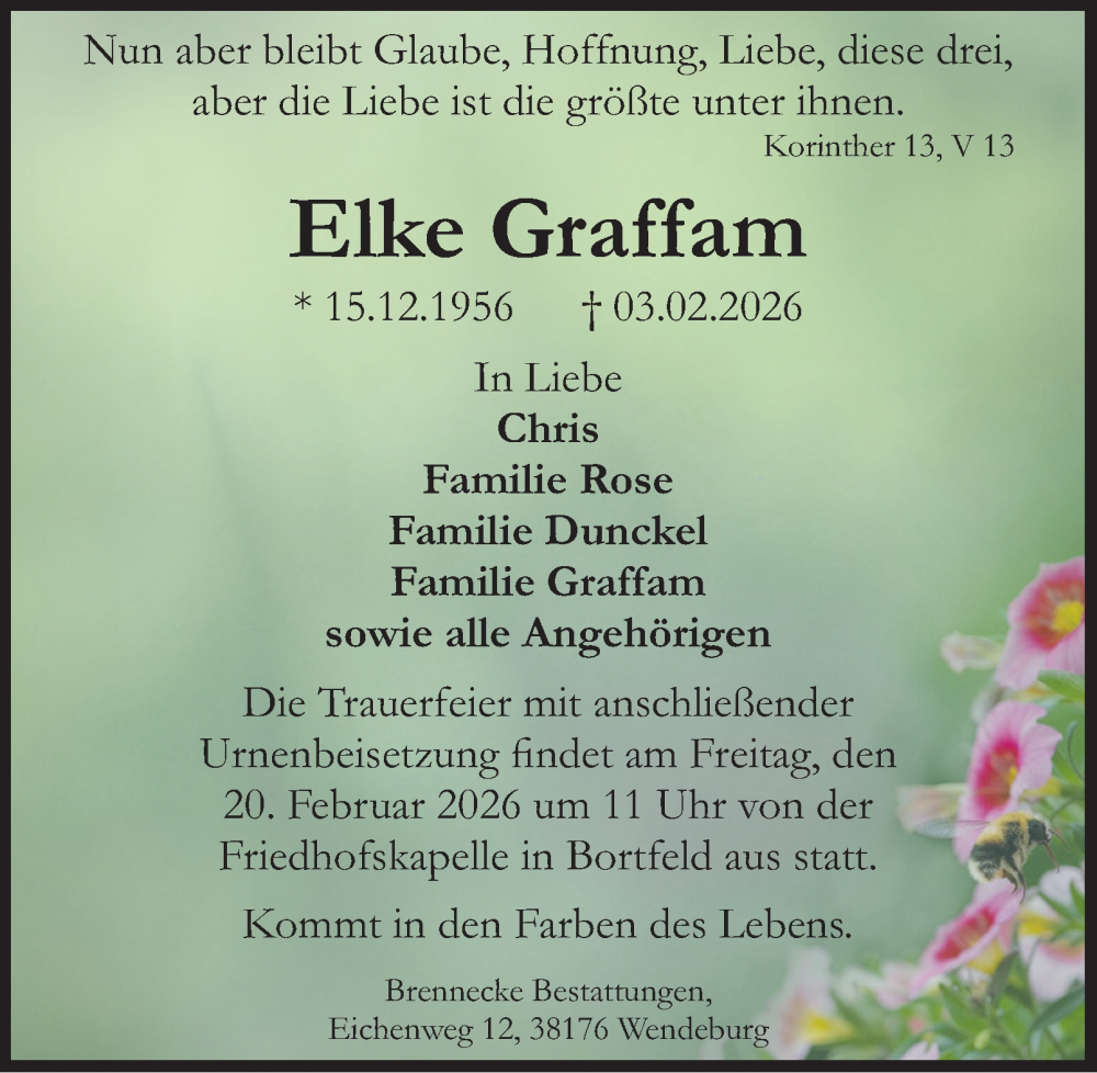  Traueranzeige für Elke Graffam vom 07.02.2026 aus Peiner Nachrichten