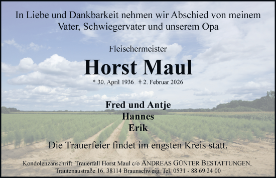Traueranzeige von Horst Maul von Braunschweiger Zeitung, Braunschweiger Zeitung