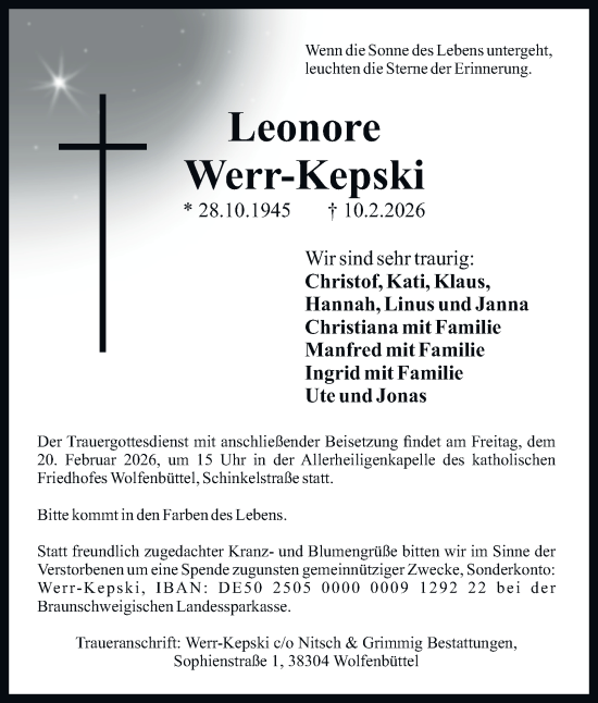 Traueranzeige von Leonore Werr-Kepski von Wolfenbütteler Zeitung